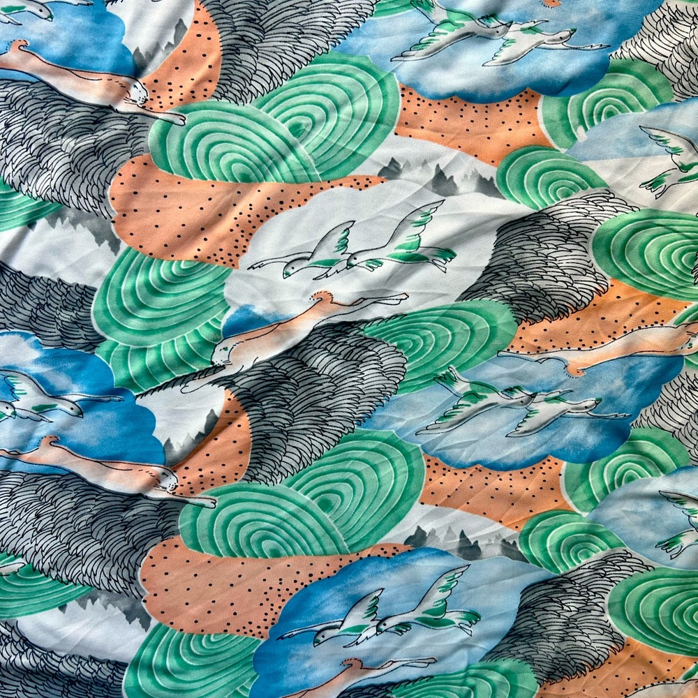 Whimsical Bird & Bunny Seafoam, Peach, Gray Fabric 45x60”
